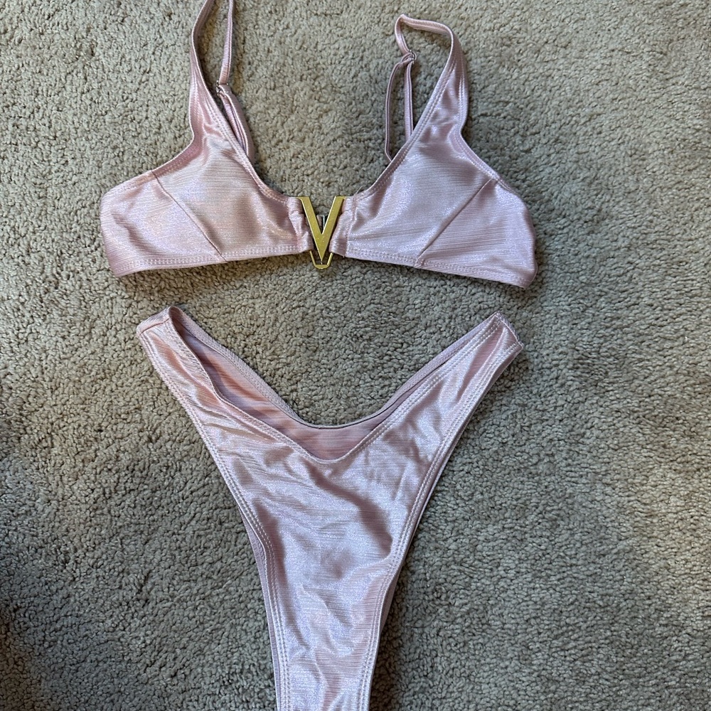 Pink Bikini Set with Gold Accent